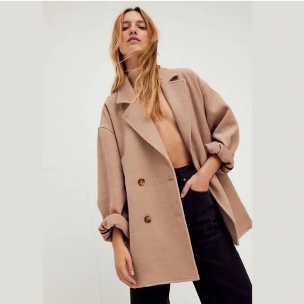 Free People Hannah Oversized Slouchy Blazer Camel Coat